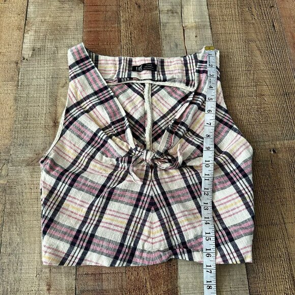 Zara TRF Womens Plaid Crop Top Size Small Bow Detail Pink Black - Picture 5 of 7
